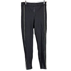 Zara High Rise Black Leggings w/White Side Seam Pinstripes Size Large